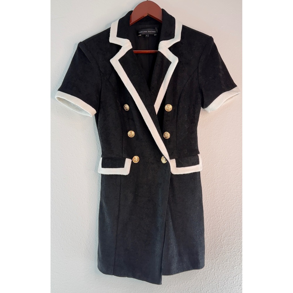 English Factory Terry Cloth Blazer Romper Preppy Black White Double Breasted